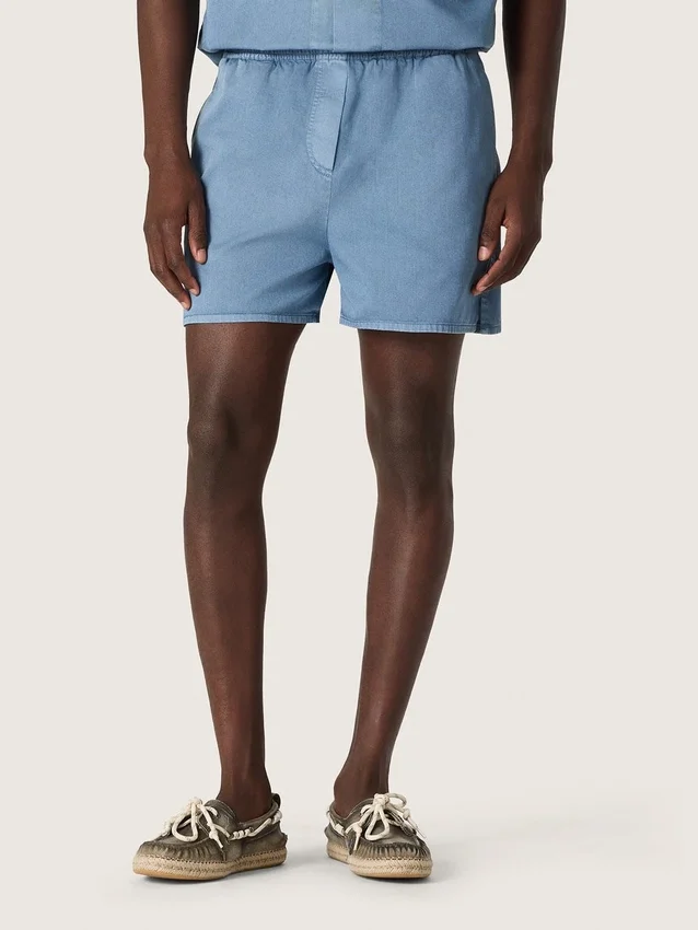 Pantaloncini unisex in twill di cotone azzurro