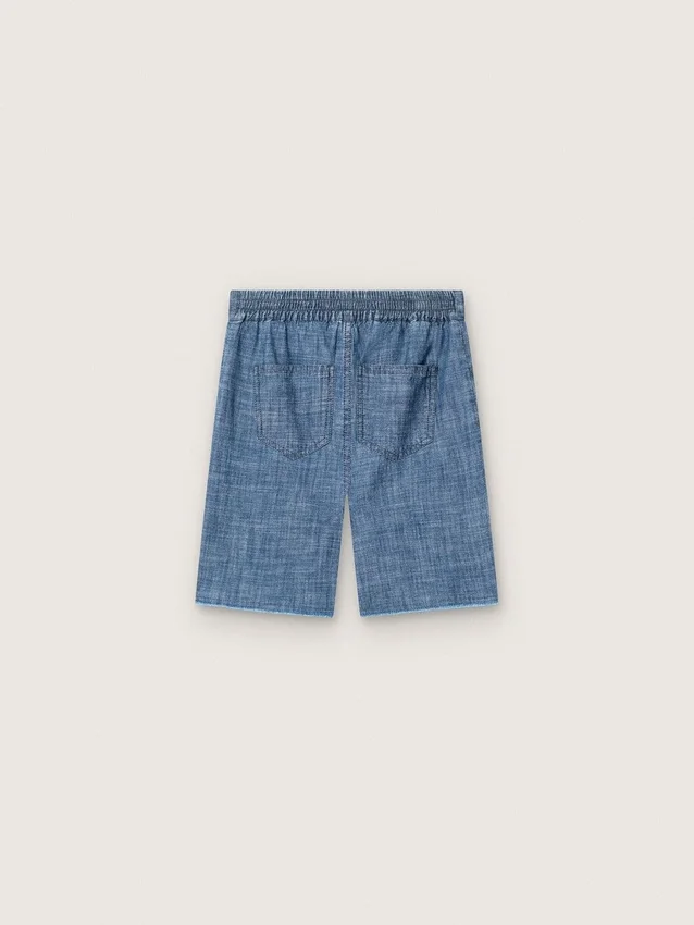 Pantaloncini unisex Journey in chambray di cotone azzurro con logo ricamato
