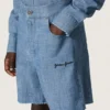 Pantaloncini unisex Journey in chambray di cotone azzurro con logo ricamato