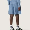 Pantaloncini unisex Journey in chambray di cotone azzurro con logo ricamato