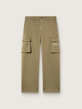 Pantaloni cargo da bambino Journey in gabardina di cotone verde militare con stampa
