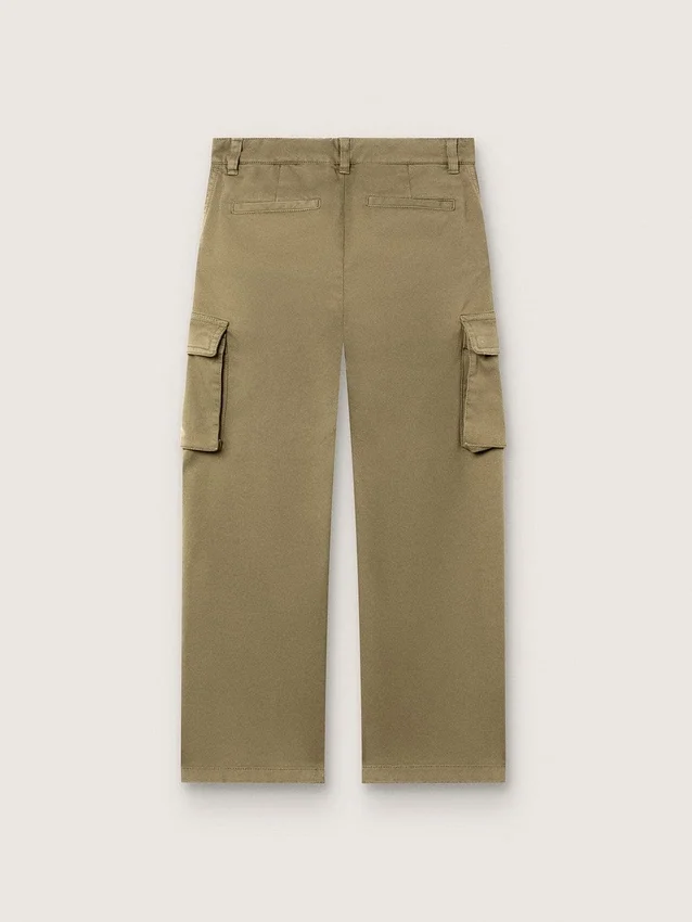 Pantaloni cargo da bambino Journey in gabardina di cotone verde militare con stampa