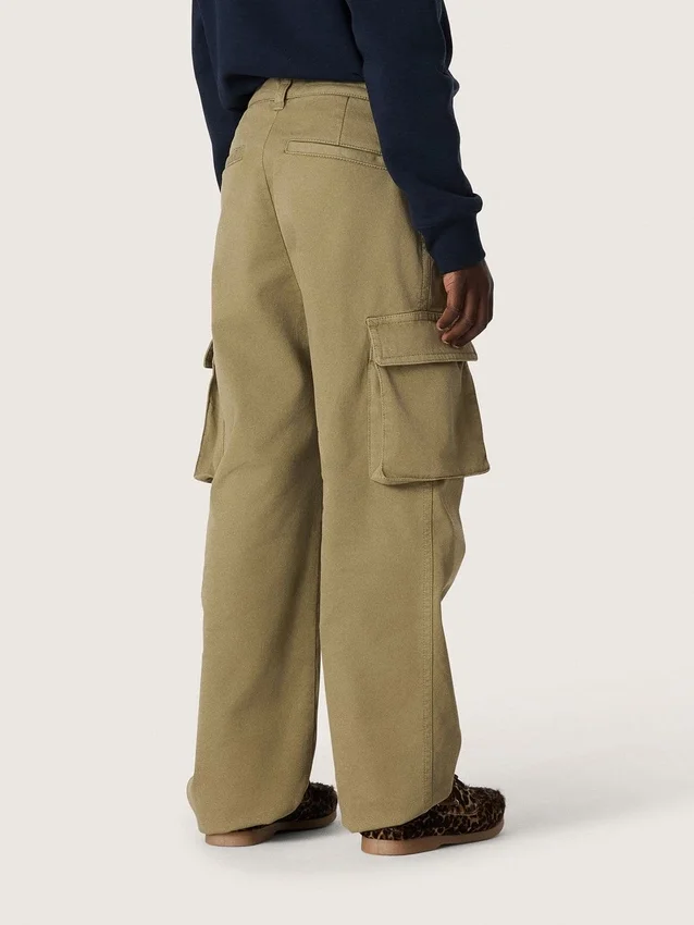 Pantaloni cargo da bambino Journey in gabardina di cotone verde militare con stampa