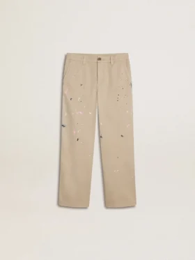 Pantaloni chino da bambino beige con tocchi multicolori