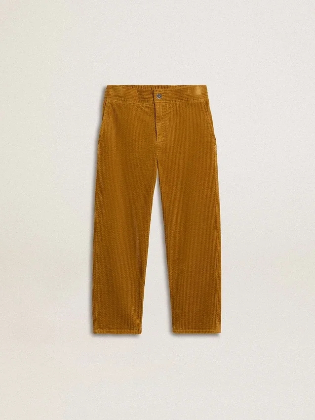 Pantaloni chino da bambino color tabacco con ricami