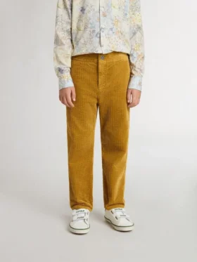 Pantaloni chino da bambino color tabacco con ricami