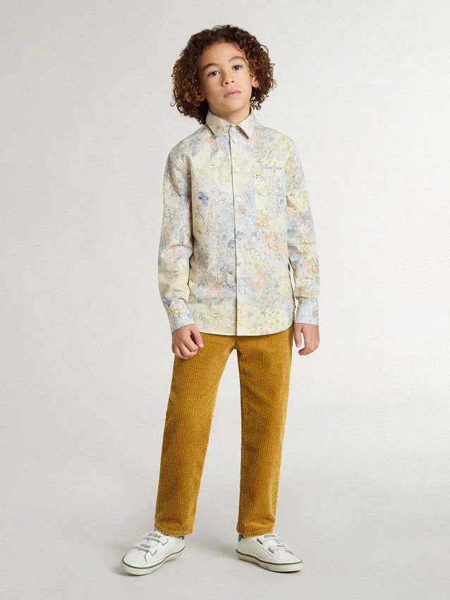 Pantaloni chino da bambino color tabacco con ricami