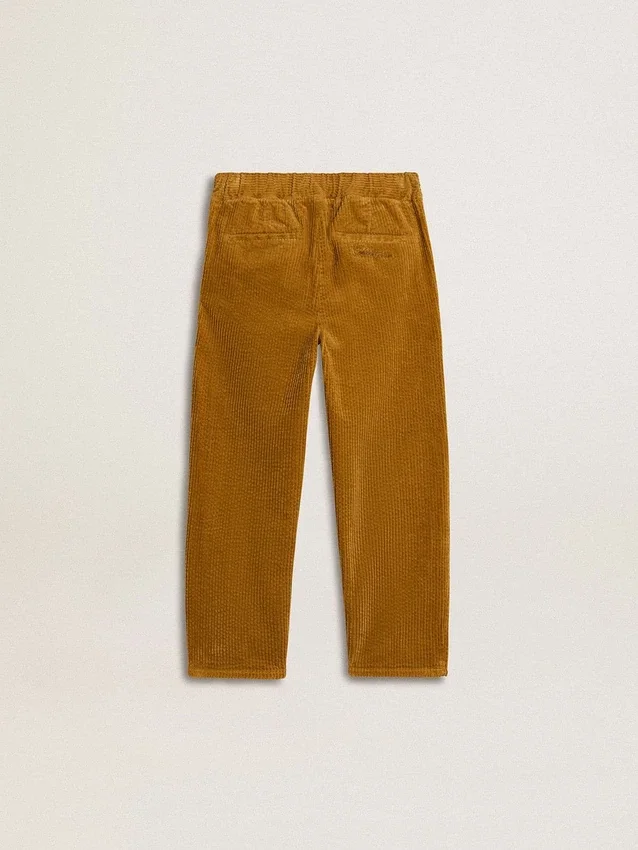 Pantaloni chino da bambino color tabacco con ricami