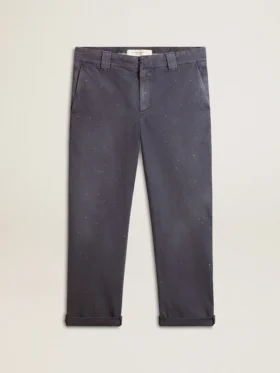 Pantaloni chino da uomo blu con effetto vissuto