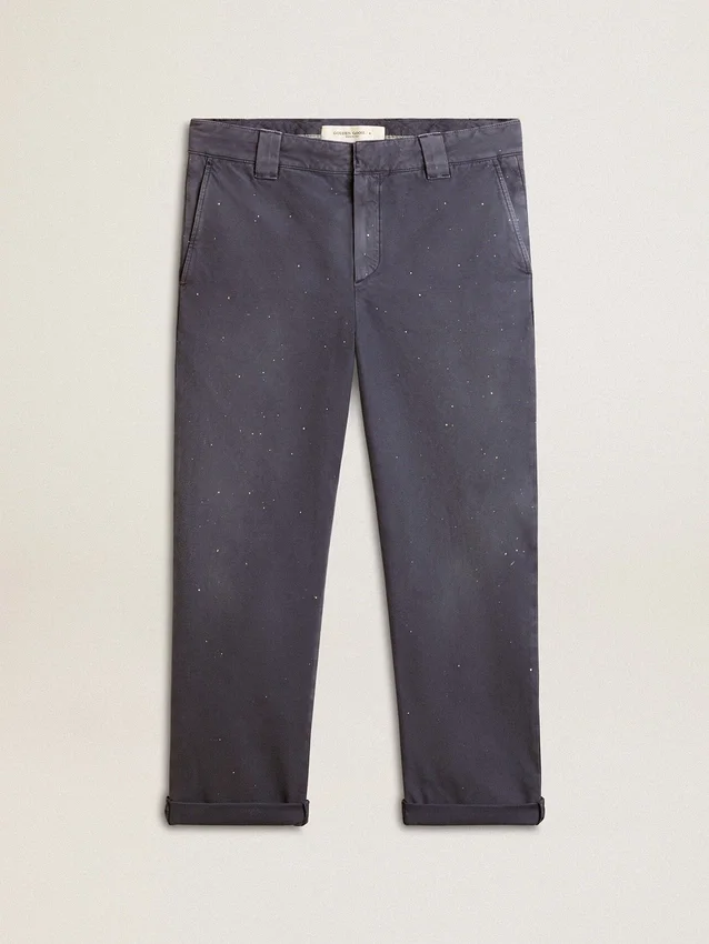 Pantaloni chino da uomo blu con effetto vissuto