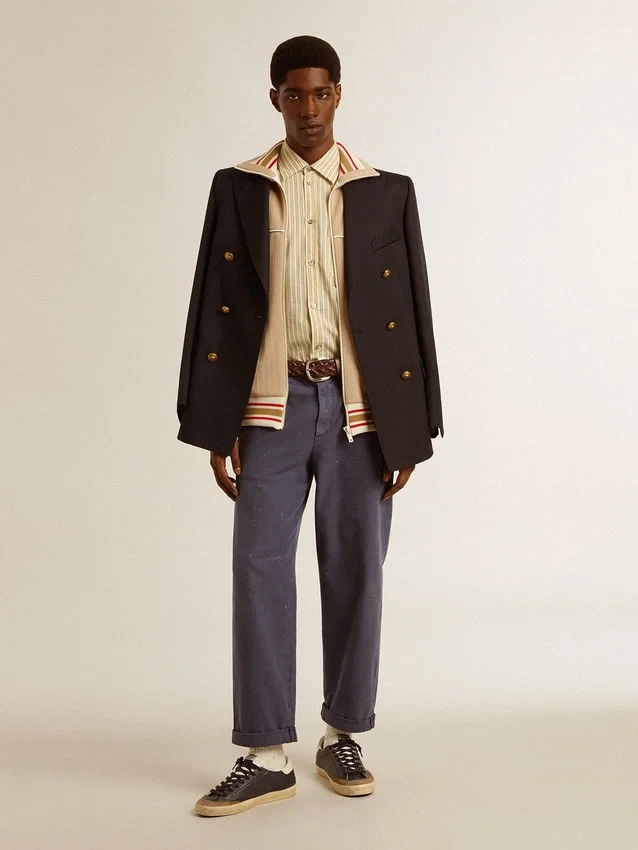 Pantaloni chino da uomo blu con effetto vissuto