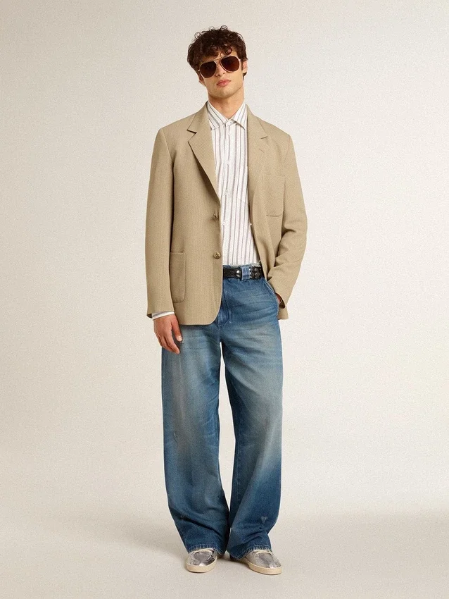 Pantaloni chino da uomo in denim con dettagli consumati