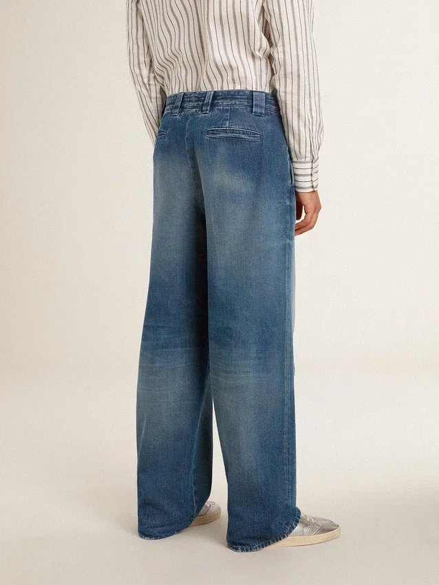 Pantaloni chino da uomo in denim con dettagli consumati