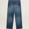 Pantaloni chino da uomo in denim con dettagli consumati
