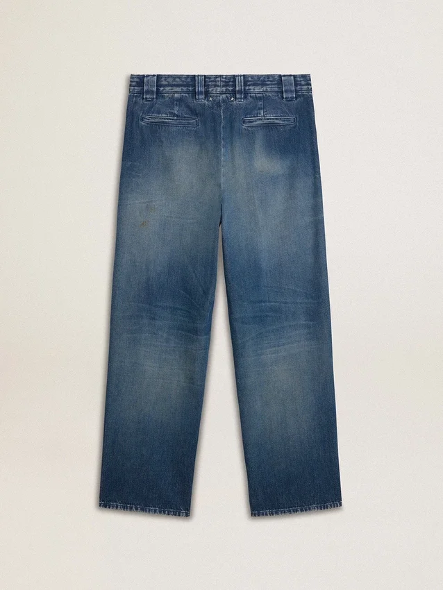 Pantaloni chino da uomo in denim con dettagli consumati