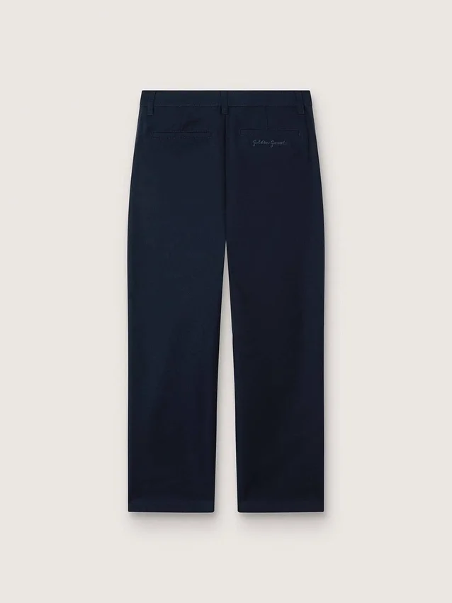 Pantaloni chino unisex Journey in tela di cotone blu con logo ricamato