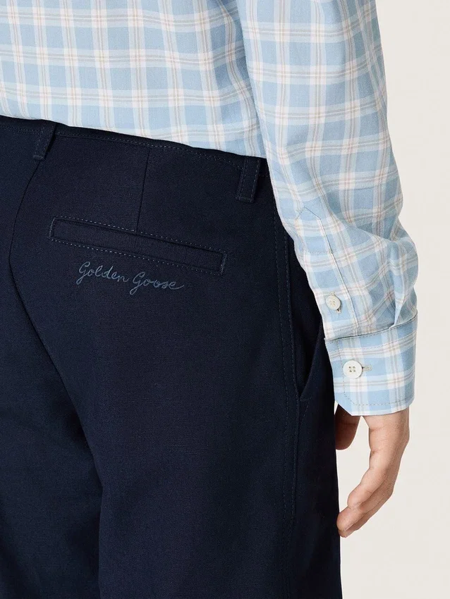 Pantaloni chino unisex Journey in tela di cotone blu con logo ricamato