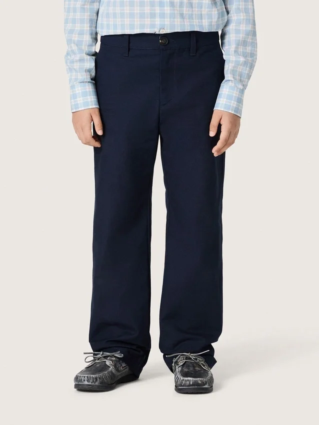 Pantaloni chino unisex Journey in tela di cotone blu con logo ricamato