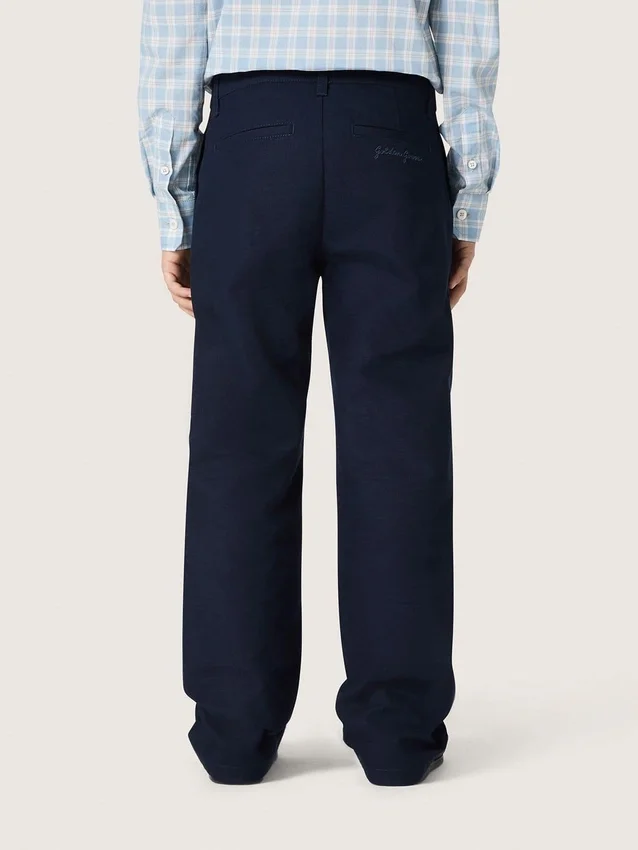 Pantaloni chino unisex Journey in tela di cotone blu con logo ricamato