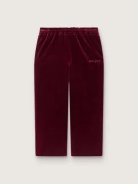 Pantaloni da bambina color bordeaux effetto velluto con tasca posteriore