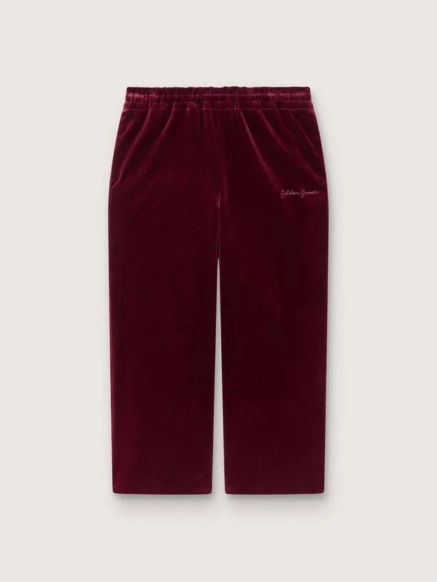 Pantaloni da bambina color bordeaux effetto velluto con tasca posteriore
