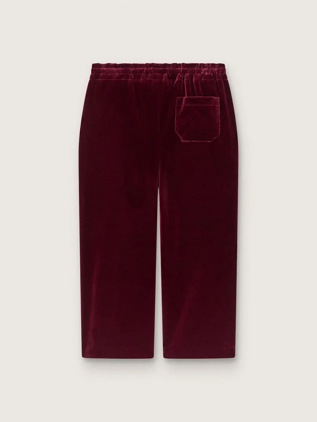 Pantaloni da bambina color bordeaux effetto velluto con tasca posteriore