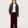 Pantaloni da bambina color bordeaux effetto velluto con tasca posteriore