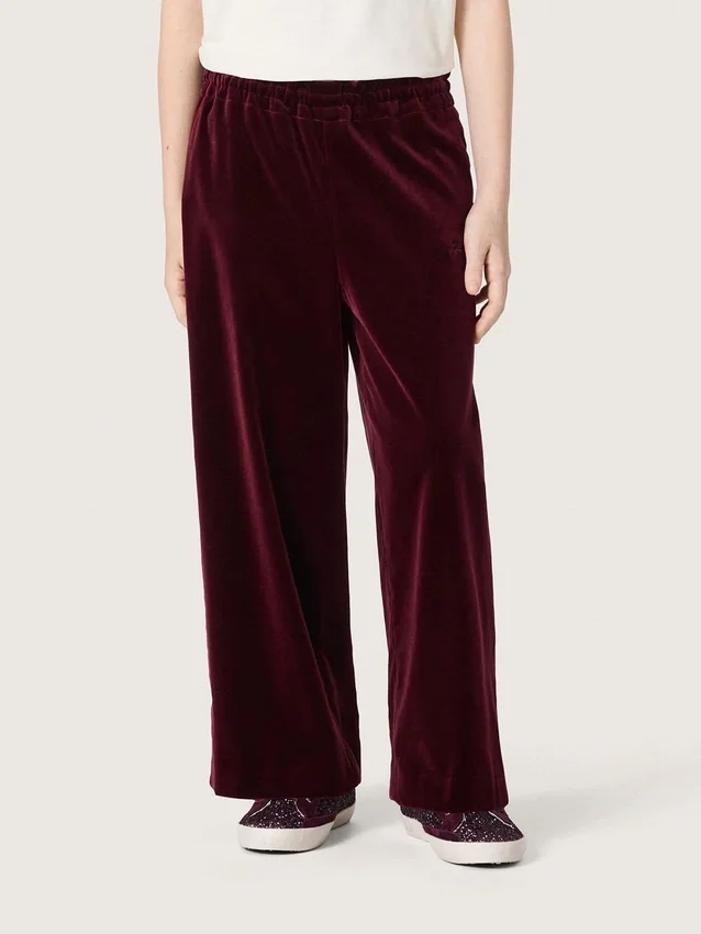 Pantaloni da bambina color bordeaux effetto velluto con tasca posteriore