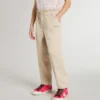 Pantaloni da bambine in cotone beige con ricami