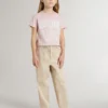 Pantaloni da bambine in cotone beige con ricami