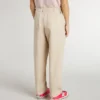 Pantaloni da bambine in cotone beige con ricami