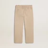 Pantaloni da bambine in cotone beige con ricami