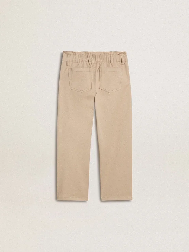 Pantaloni da bambine in cotone beige con ricami