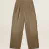 Pantaloni da donna in cotone color kaki