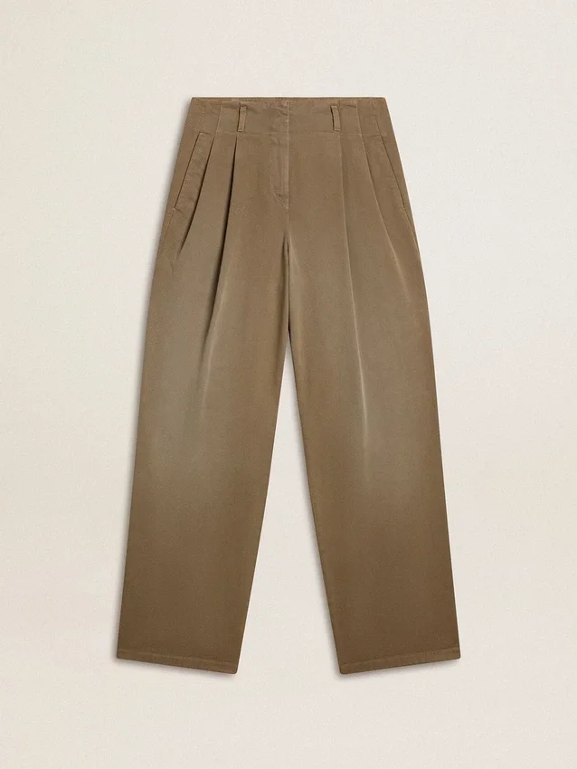 Pantaloni da donna in cotone color kaki