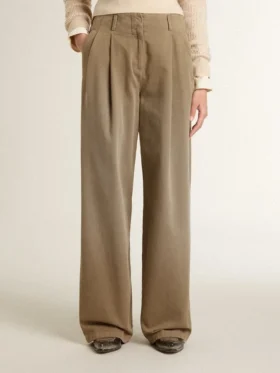 Pantaloni da donna in cotone color kaki