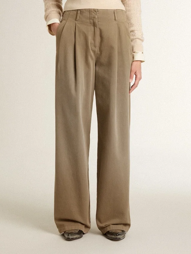 Pantaloni da donna in cotone color kaki