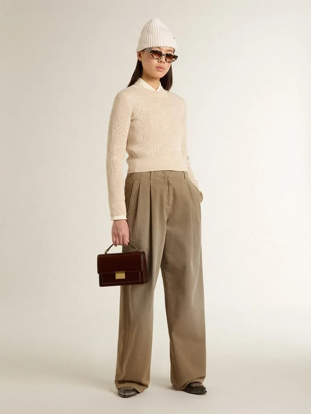 Pantaloni da donna in cotone color kaki
