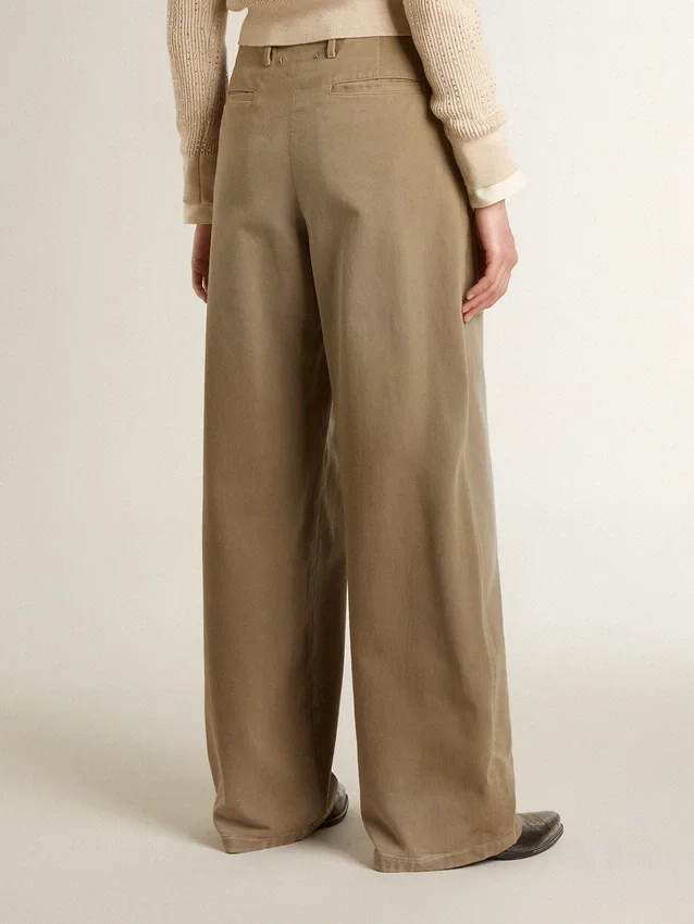 Pantaloni da donna in cotone color kaki