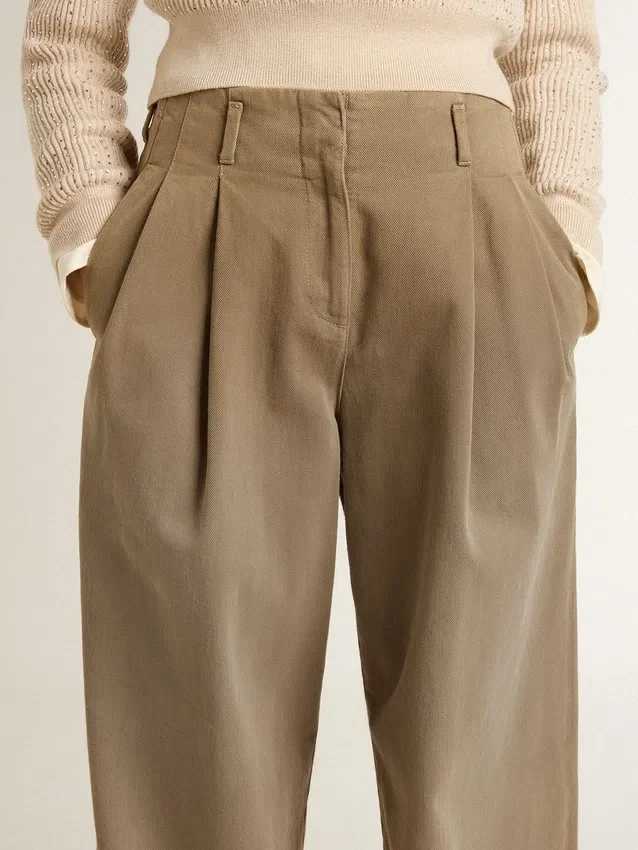 Pantaloni da donna in cotone color kaki