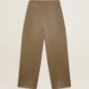 Pantaloni da donna in cotone color kaki