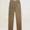 Pantaloni da donna in cotone color kaki con effetto Swarovski sfumato