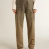 Pantaloni da donna in cotone color kaki con effetto Swarovski sfumato