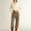Pantaloni da donna in cotone color kaki con effetto Swarovski sfumato