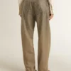Pantaloni da donna in cotone color kaki con effetto Swarovski sfumato
