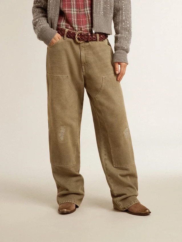 Pantaloni da donna in cotone con effetto consumato