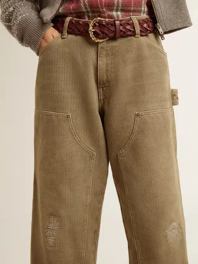 Pantaloni da donna in cotone con effetto consumato