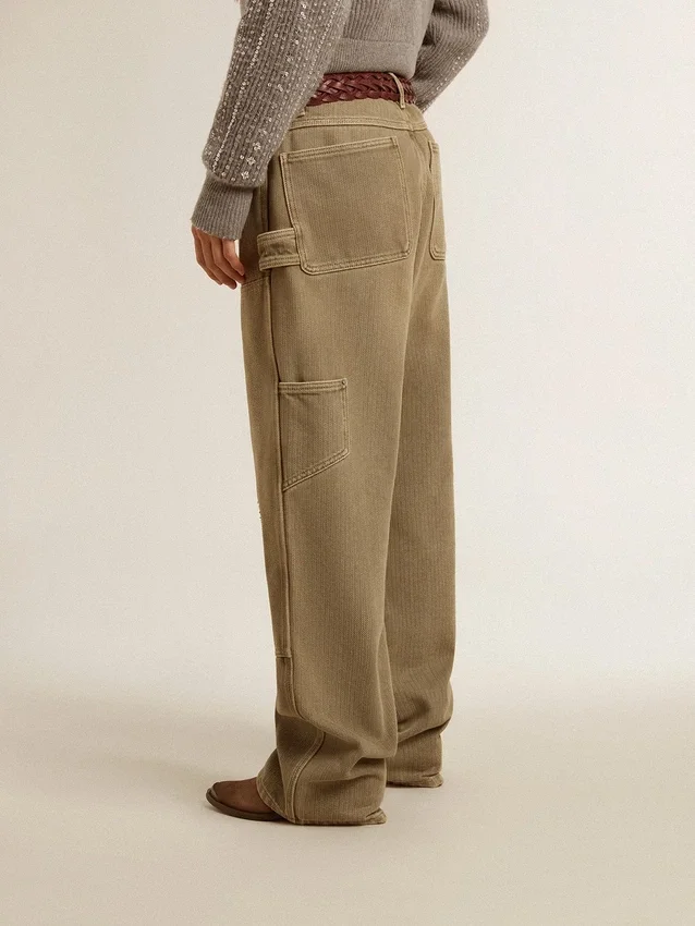 Pantaloni da donna in cotone con effetto consumato