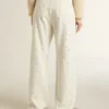 Pantaloni da donna in denim bianco con perline e cristalli