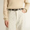 Pantaloni da donna in denim bianco con perline e cristalli